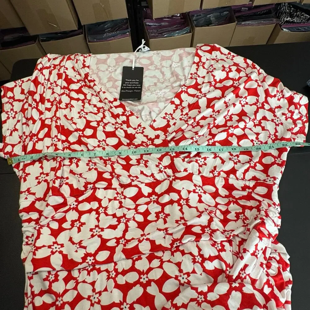 NWT Monroe & Main Red Floral V-Neck Jersey Midi Dress Size 3X Casual‎ Stretchy